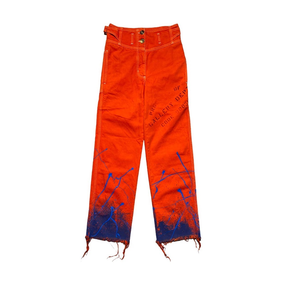 $1,250 SS22 Paint splatter red High waisted denim